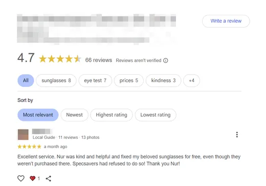 Optician review profile after our removal work
