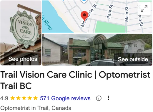Trail Vision Care Clinic Google Business Profile