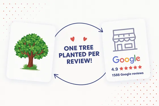 Dashboard preview showing Google reviews with tree rewards